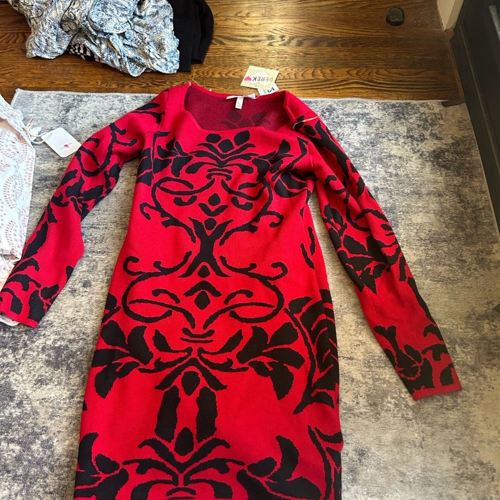 Derek Heart Red and Black Long Sleeve Dress
